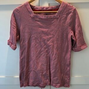 Croft & Barrow Red White Stripe Square Neck Short Sleeve Top Medium